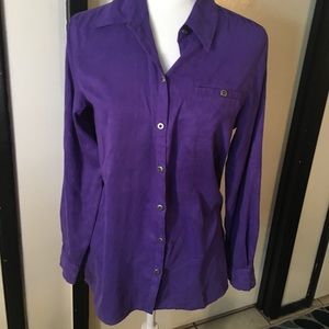 Purple button down polyester shirt with pocket